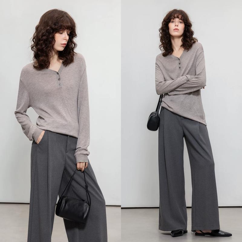 Pull en maille Demana pour femme à col en V en laine d'agneau