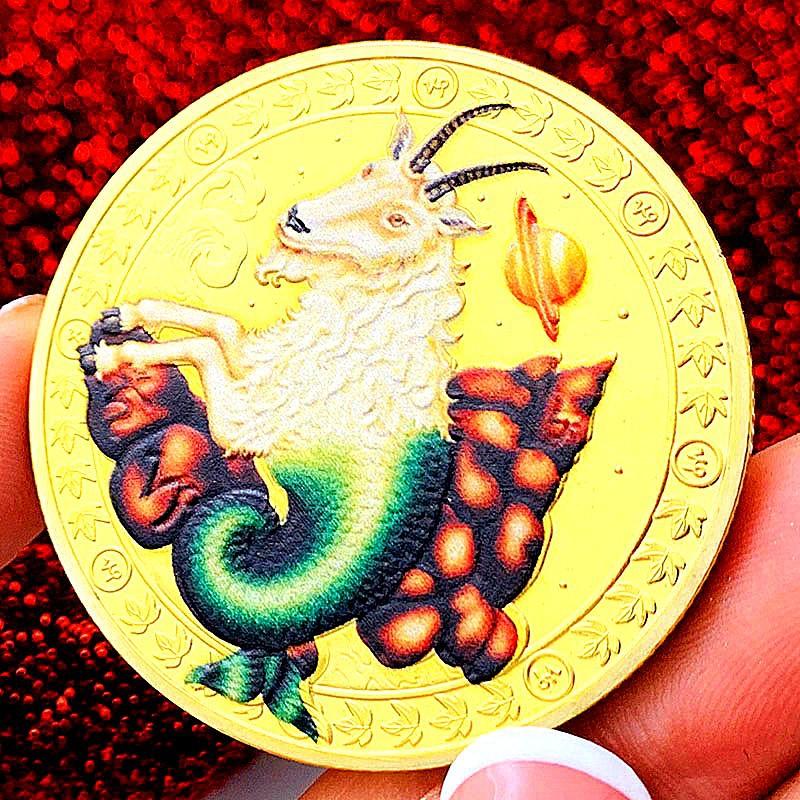 Zwölf Tierkreiszeichen, Farbdruck, Skorpion, vergoldete Farbdruck-Gedenkmedaille, Zwillinge der Liebe, dekorative Goldmünze, Waage Münze