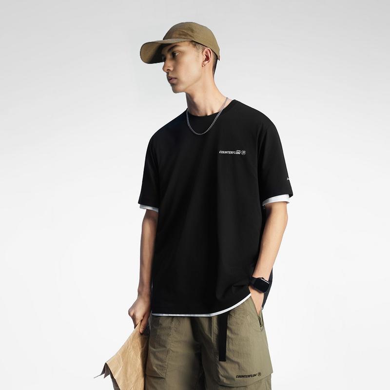 Li-Ning Outdoor CF Quick-Dry Cool Round Neck T-Shirt With Solid Color Letter Logo Men tops Black ATSW031-4