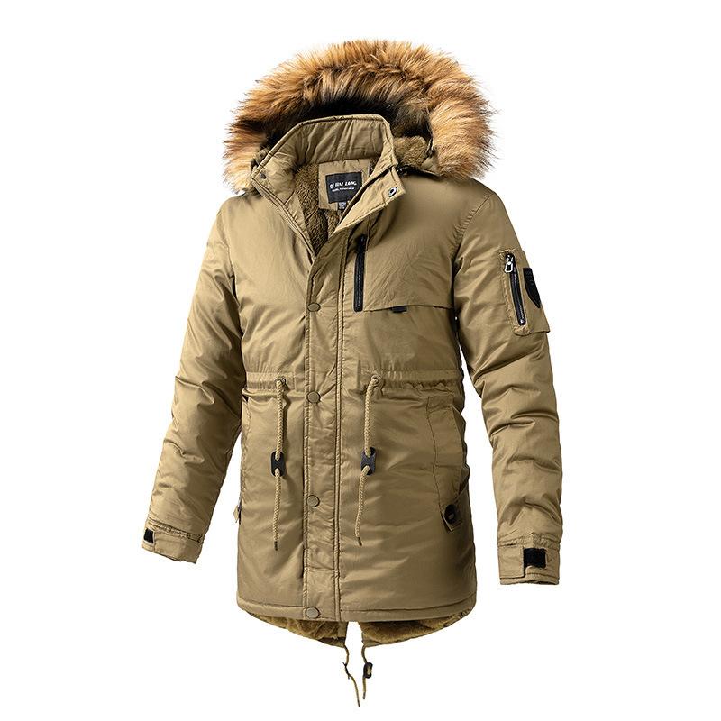 Mid-length Workwear Cotton Coat Winter Men's Thickened Large Fur Collar Hooded Cotton Coat