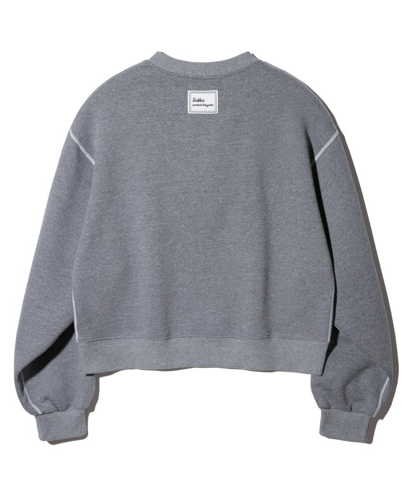 BAKKEN Henley Neck Semi-Crop Sweatshirt Bk5965_Gray