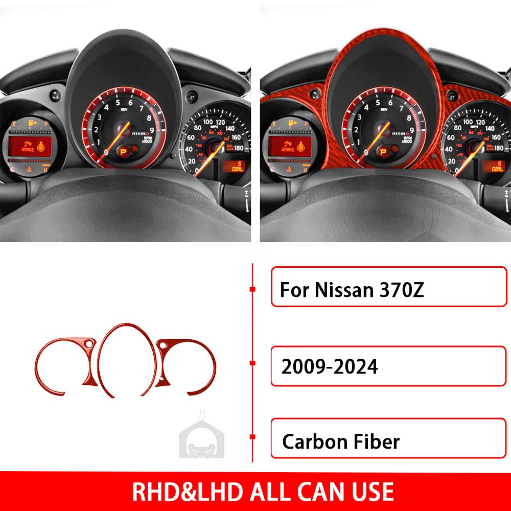 For Nissan 370Z 2009-2024 3pcs/set Carbon Fiber Car Dashboard trument Cluster Board Trim Dash Speed Panel Cover Frame Sticker