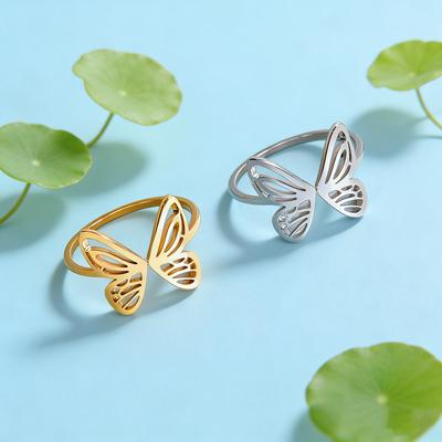 Open Butterfly Ring Stainless Steel Gold Color Women Aesthetic Finger Rings Kpop Fashion Wedding Jewelry Gift Wholesale
