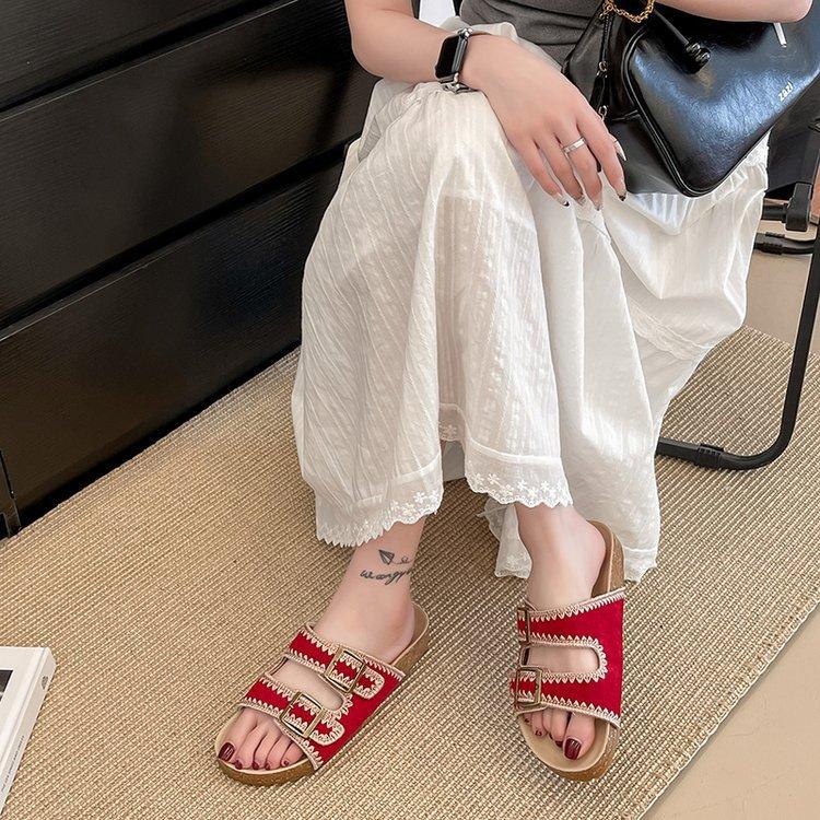 Boken Sandals Women's Platform Slippers Women 2025 Summer Wear New Fairy Boken Flat-bottomed Vacation Beach Shoes