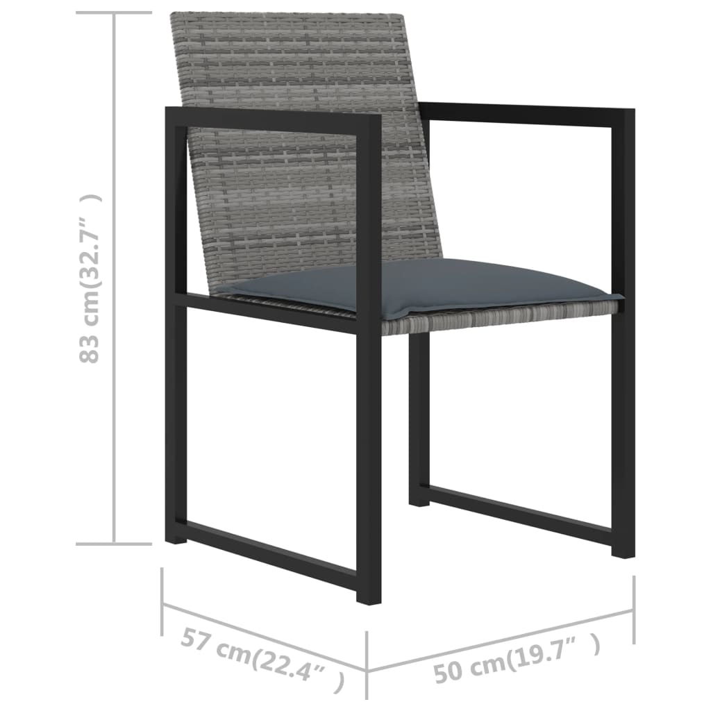 5 Piece Outdoor Dining Set with Cushions Grey Poly Rattan