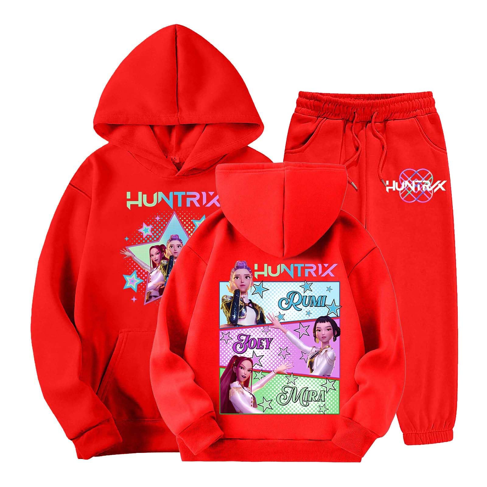 

Детский повседневный модный свитер с капюшоном, свободная толстовка с капюшоном и повседневные брюки, комплект из двух предметов 100 красный