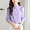 Spring New Style Black Ear-side Stand-up Collar Women's Jacquard Shirt Design Style Versatile Niche Long-sleeved Top