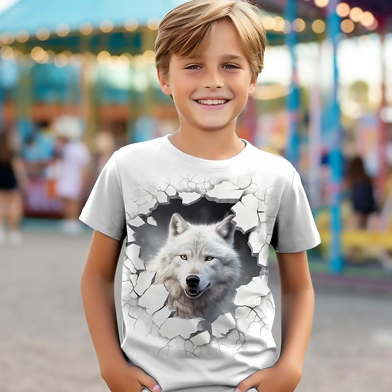 Boys' Lion Giraffe Wolf Tee Shirts Short Sleeve Summer Active Sports Fashion Kids Crew Neck Outdoor Casual Daily Regular Fit