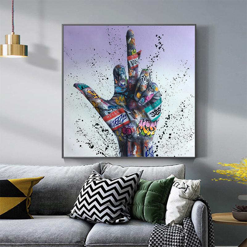 Graffiti-Kunst, Gamepad, Fingergeste, Löwe, Poster und Drucke, abstrakte Leinwandmalerei, Wandkunst, Bilder für Zuhause, Raumdekoration