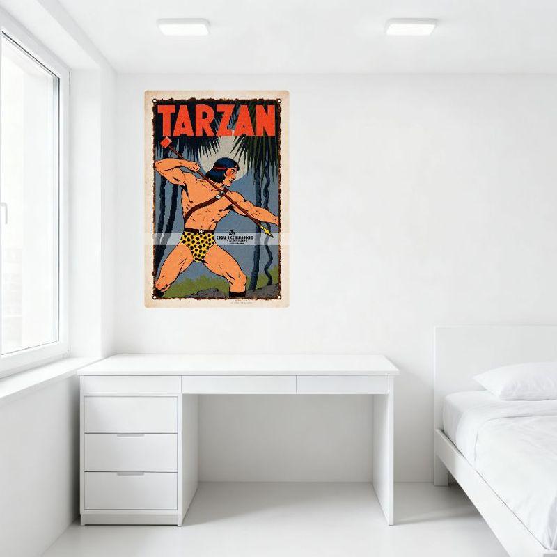 Vintage Tarzan Edgar Rice Burroughs Metal Tin Sign Jungle Adventure Spear Axe Wall Decor for Man Cave Bar Home Restaurant