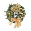 40cm goldener Weihnachtskranz mit Blumen, Bändern, Kugeln zur Heimdekoration, Weihnachtsbaumschmuck, Weihnachtsgirlanden, Hängekranz für die Haustür