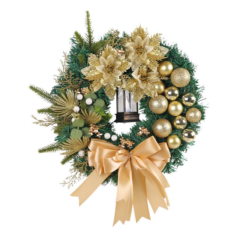 40cm goldener Weihnachtskranz mit Blumen, Bändern, Kugeln zur Heimdekoration, Weihnachtsbaumschmuck, Weihnachtsgirlanden, Hängekranz für die Haustür