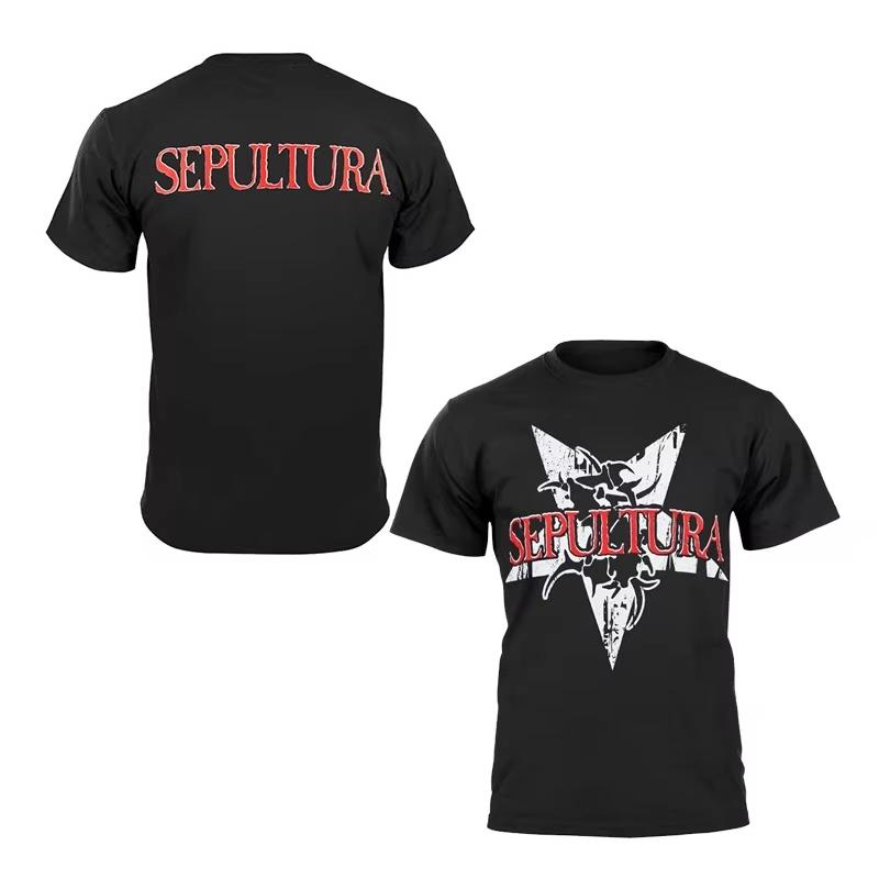 2026 Summer Fashion Trendy Tee Men Women Vintage Top Simple Retro SEPULTRA Band Dark Metal T-Shirt Cotton Graphic Tee Hip Hop Streetwear Oversized Top