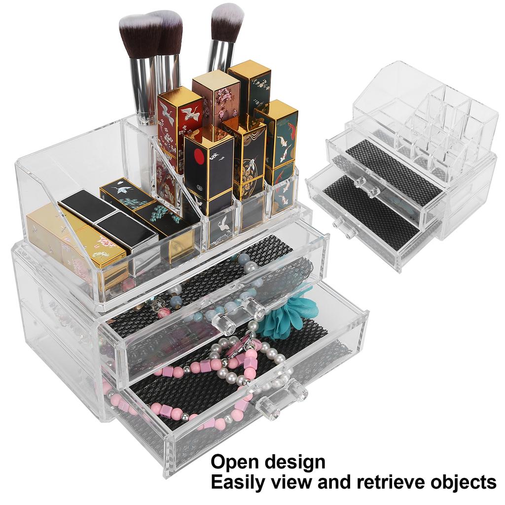 Transparent Makeup Storage Box Set TwoTier Box Jewelry Lipstick Organizer Display Holder