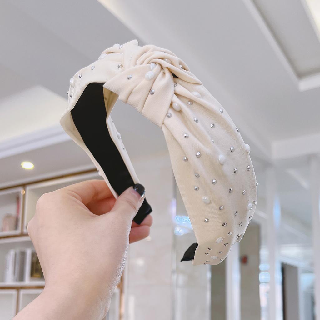 PROLY New Fashion Women Headband Shining Pearls Rhinestone Hairband Center Knot Casual Headwear Girls Hair Accessories