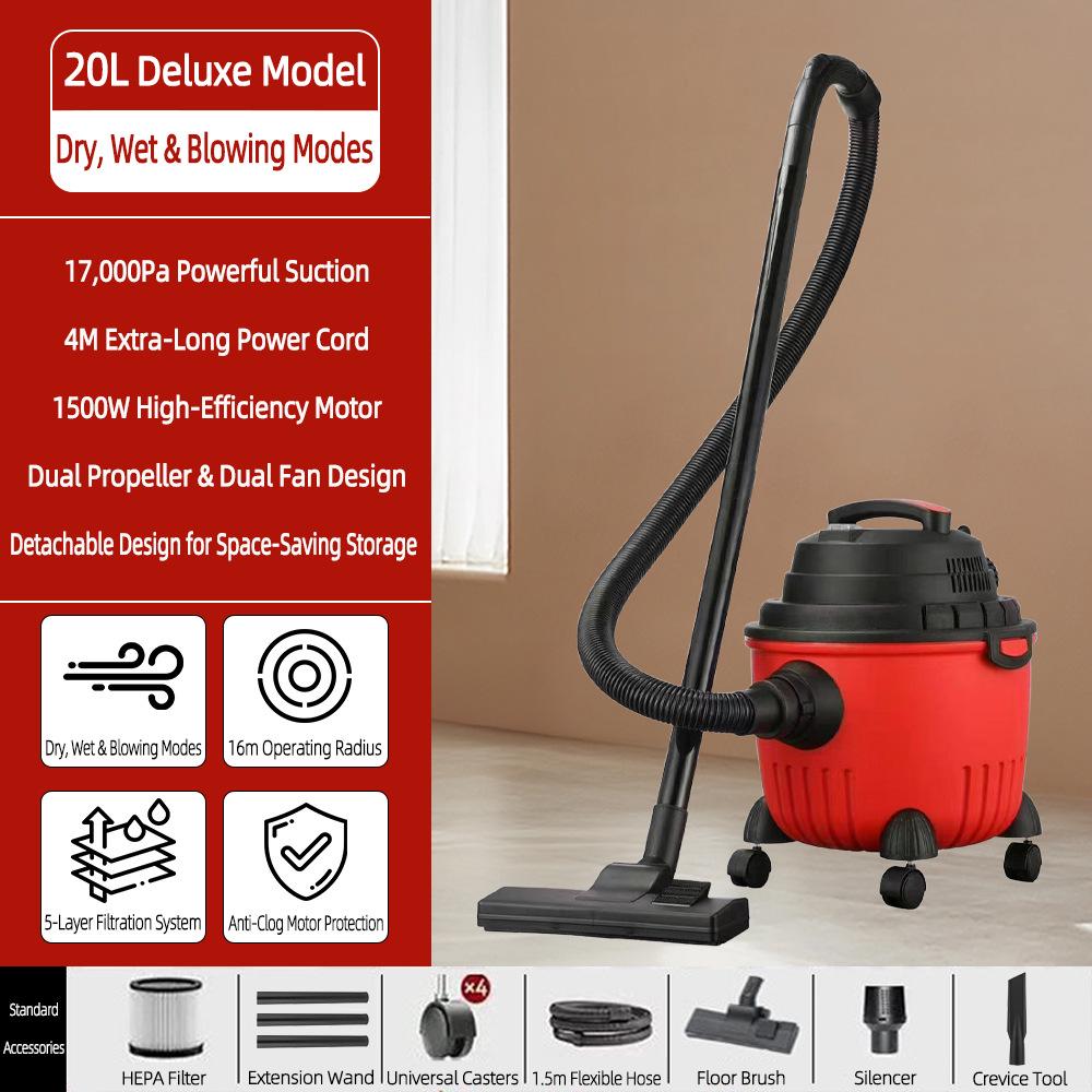 High-Power Three-in-One Wet Dry Vacuum Cleaner with Strong Suction for Household and Commercial Use