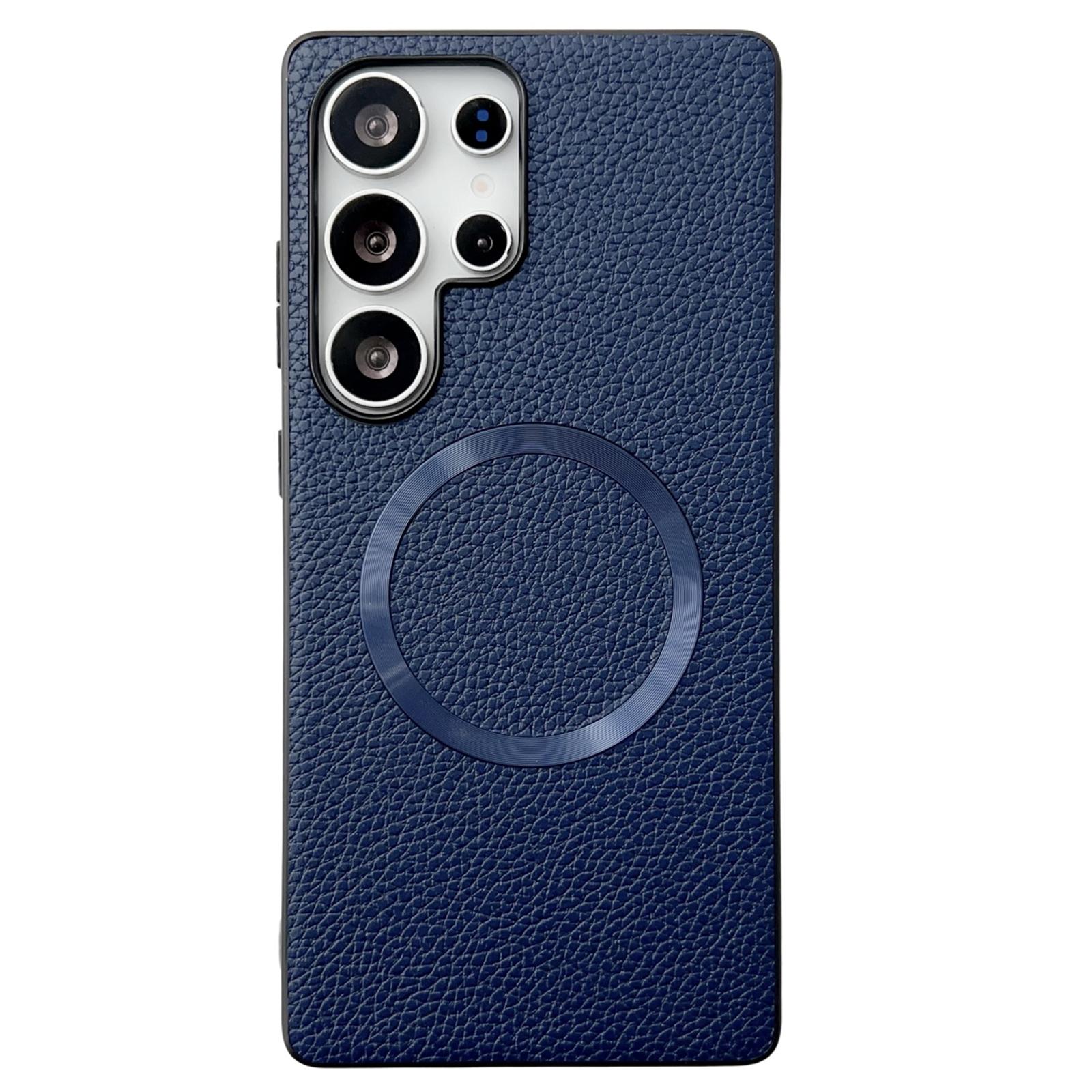 

For Samsung Galaxy S25 Ultra Case Compatible with MagSafe PU Leather+TPU Phone Back Cover Blue