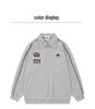 Wild Man Trendy American Letter Embroidery Waffle Knit Sweatshirt, Spring/Autumn Academy Style Half-Zip Polo