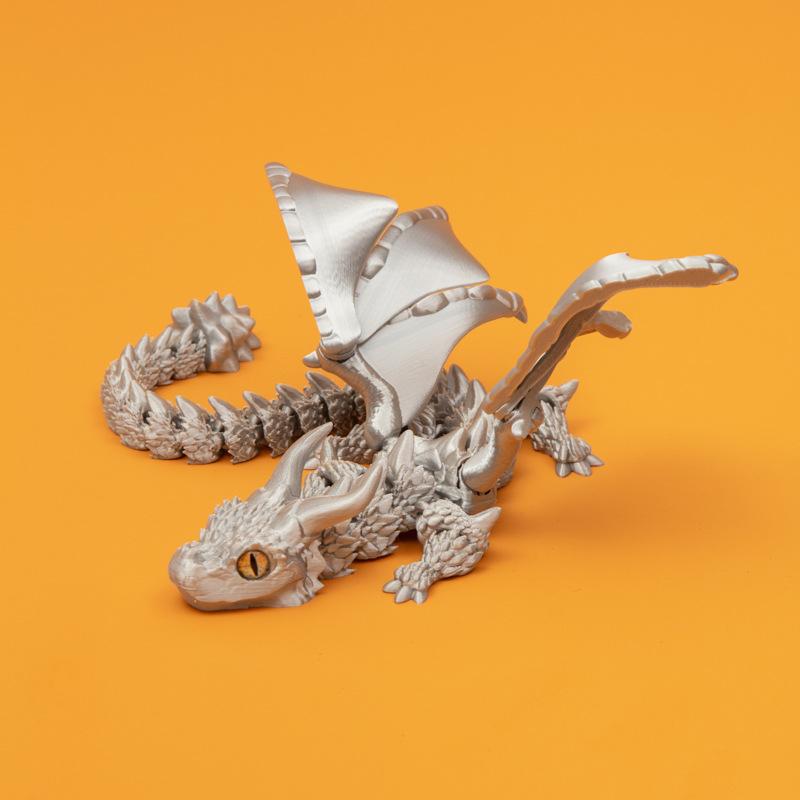 3D Printed Winged Carriage Dragon Figurine With Random Eyes Art Deco Resin Dragon Sculpture, Tabletop Animal Theme Deco 1PC 2025