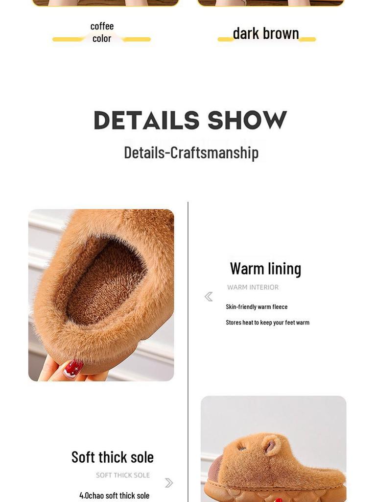 Capybara Cotton Plush Slippers - Winter 2025 | Men's & Women's Warm, Thick-Soled Indoor Footwear