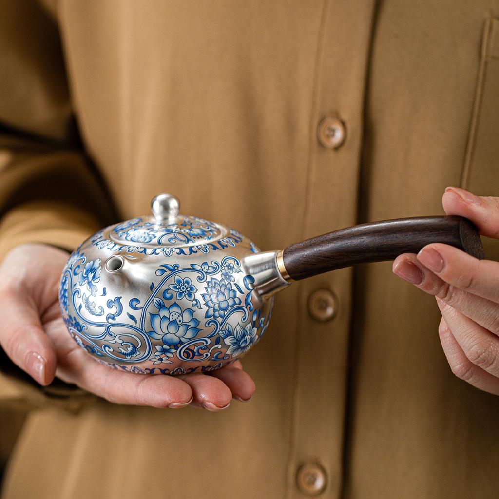 High-grade Silver-entangled Lotus Ceramic Xishi Pot Tea Set, Rectangular Plate, 1 Cup of Kung Fu Tea Set As a Gift