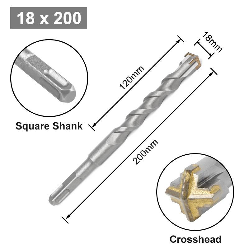 Cross Bit Four-Blade Electric Hammer Bit Carbide Impact Drill Concrete Reinforcement Square Shank Round Shank Five-Pit Shank