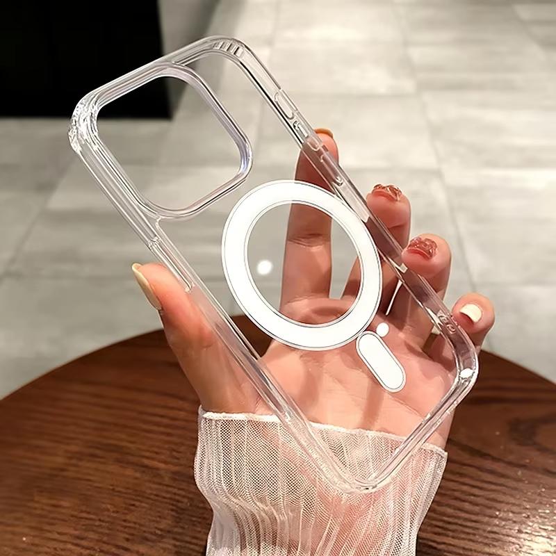 For Wireless Charge Transparent Case For For Iphone 17 Pro 11 12 13 14 1 16 Pro Max Magnetic Shockproof Bumper Cover