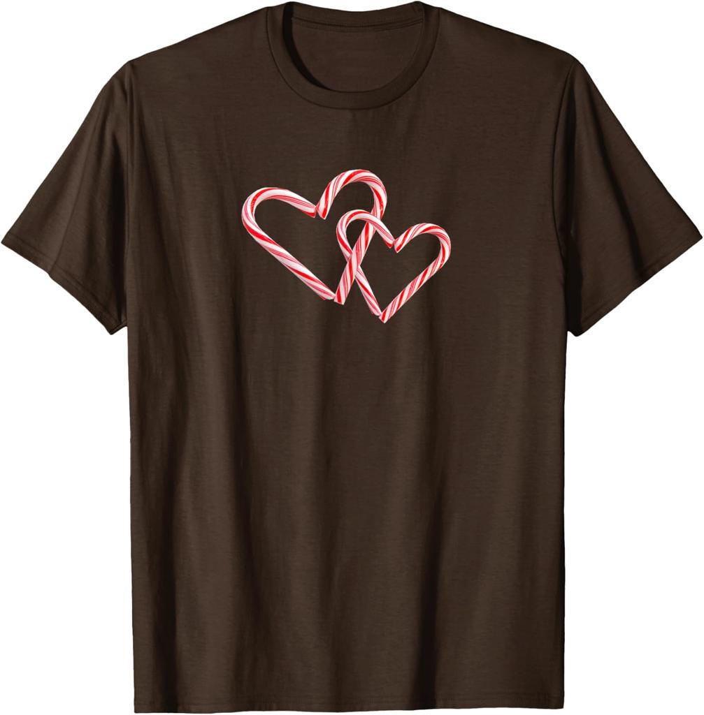 Candy Cane Hearts Graphic Tee Interlocking Peppermint Christmas Holiday T-Shirt