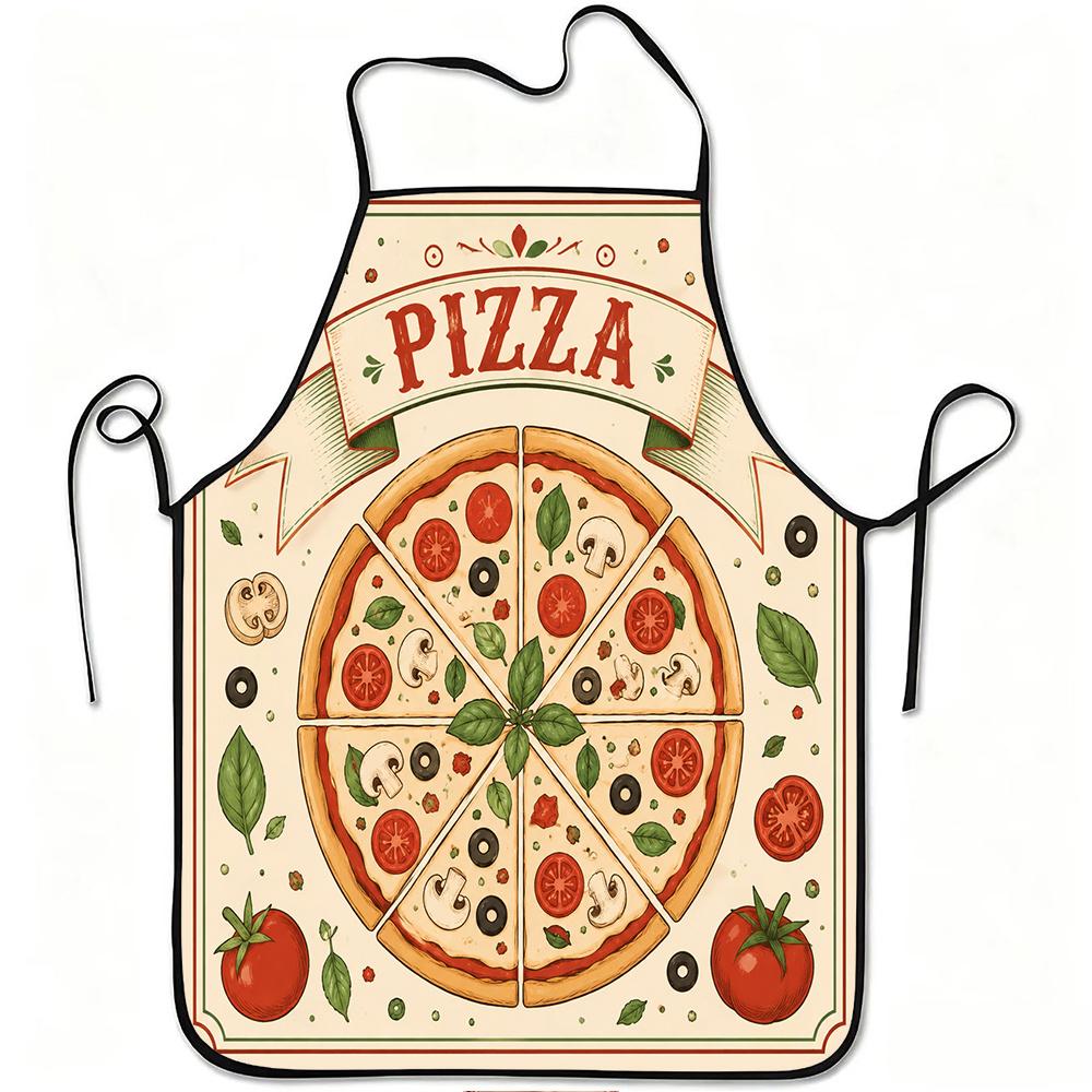 1pc Pizza Tomato Basil Mushroom Funny Print Apron, Durable And Easy To Clean, Adjustable Waistband, Polyester Material, for Kitchen Cooking, Gardening