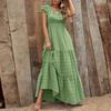 Maxi Abito Estivo Boho da Donna con Stampa Floreale Ditsy, Scollo a V, Vita Alta, Maniche a Volant, A Balze, Casual, per Vacanze al Mare