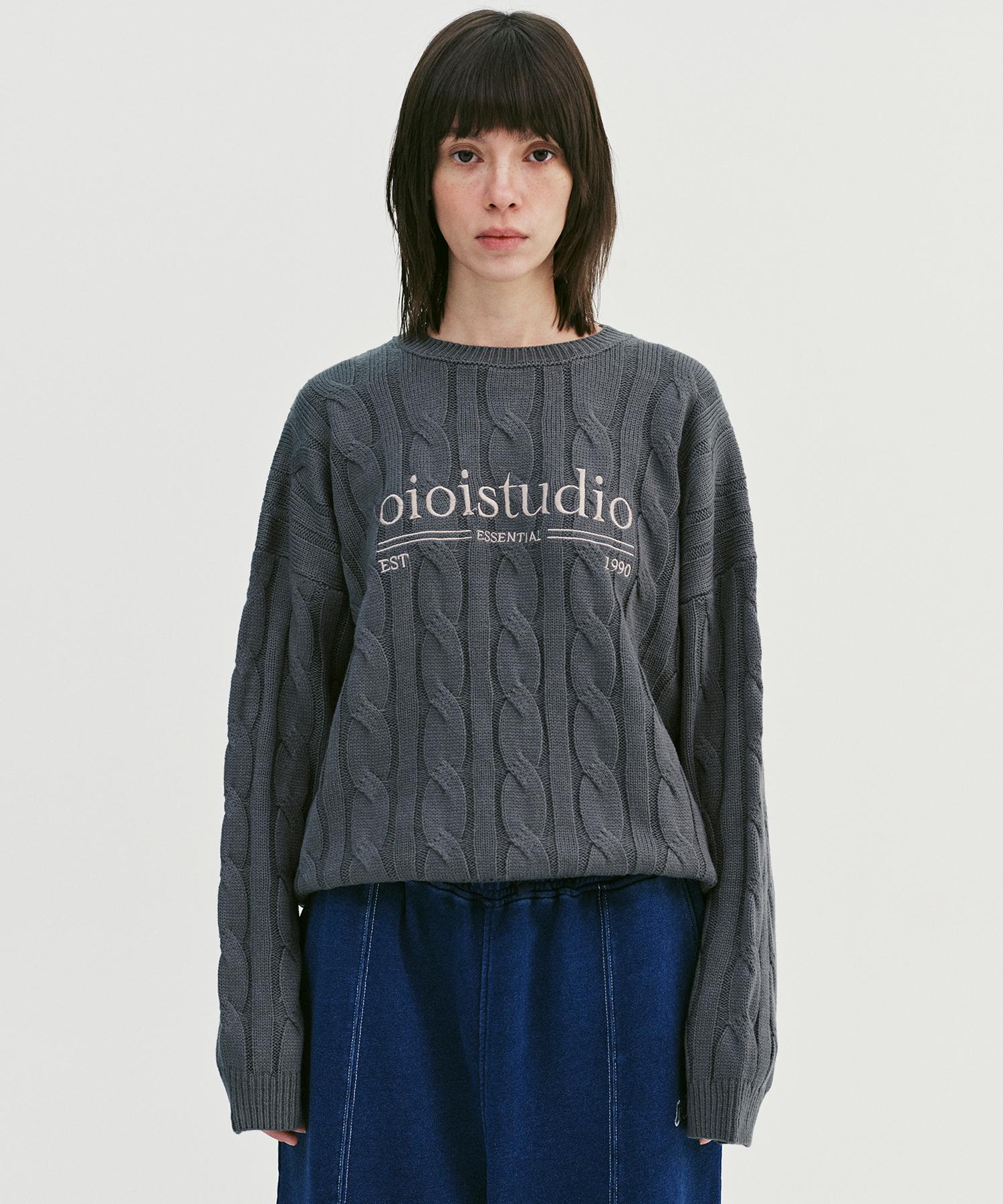 Oioi Collection Layered Logo Cable Knit_Gray L