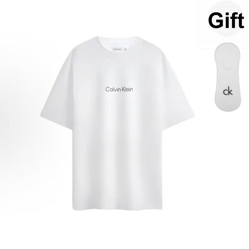 Calvin Klein Jeans Solid Color Letter Print Pullover Short Sleeve T-Shirt Unisex Tops White 40HM228-24S-YAA