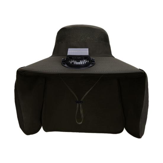 Fan Hat Wide-Brimmed Shawl Fishing Hat with Dual-Power Fan Design