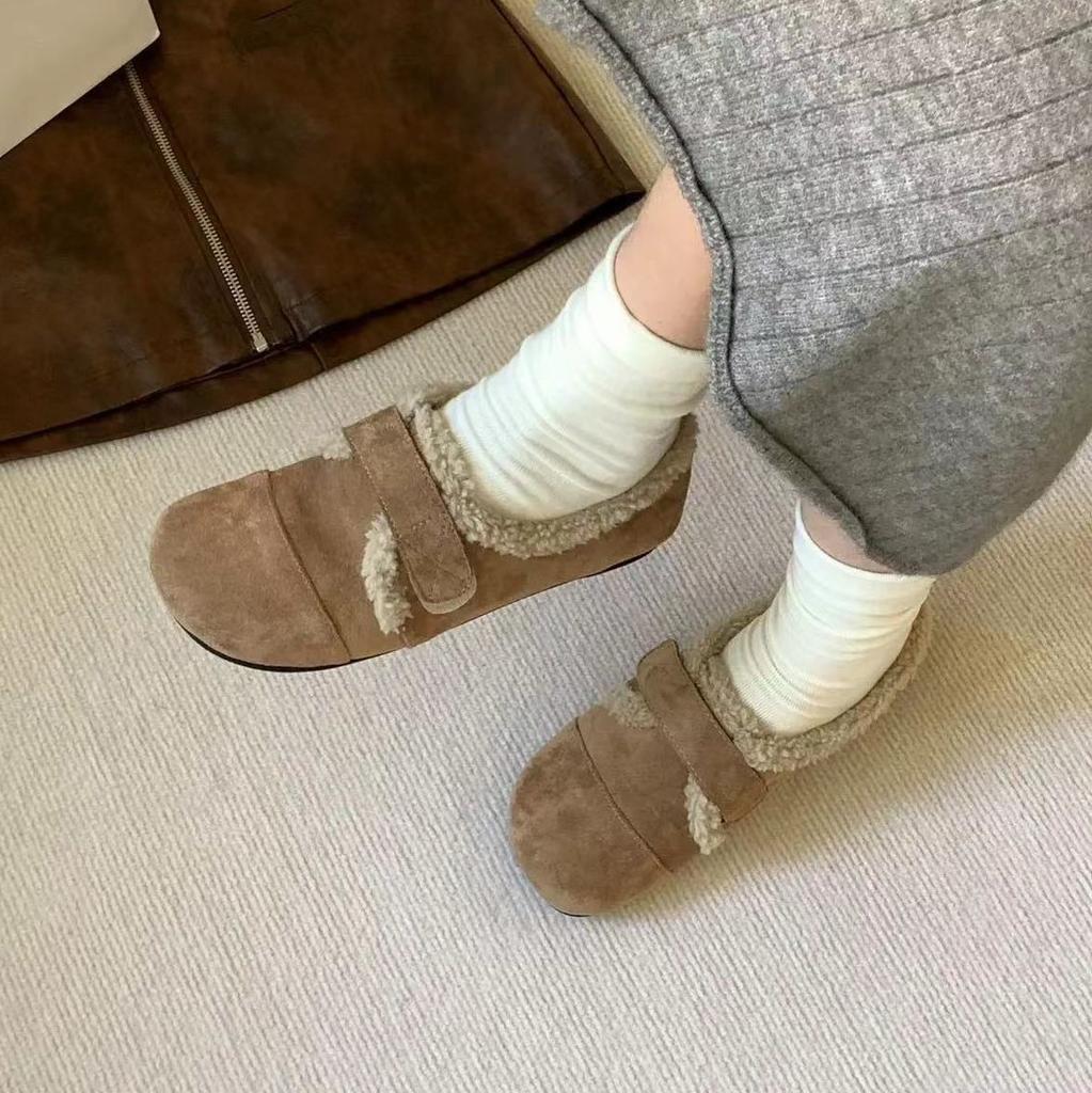 Birkenstocks retro Mori velvet women's single shoes 2025 new lamb wool soft-soled beanie shoes gentle loafers cotton shoes