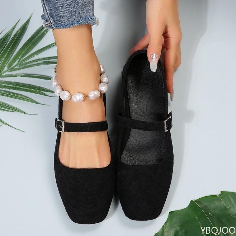 Casual fashion Square Toe Shoes Flat shoes Ladies Lace Up Buckle Footwear Bottom Ground Soft Lightweight Large Size Casual Shoes