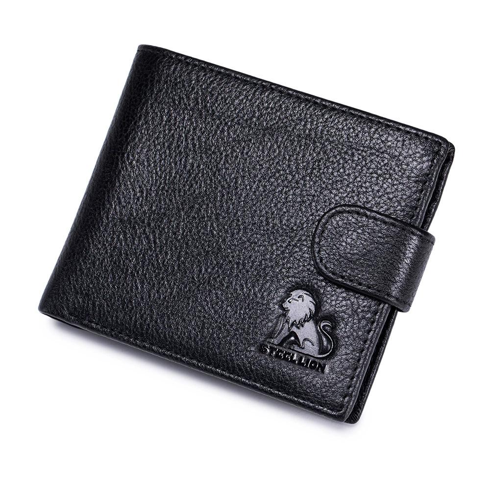 Portofel bărbătesc vintage din piele LAOSHIZI – Blocare RFID Buzunar pentru monede cu capsă 12+ sloturi pentru carduri Piele de vacă premium negru