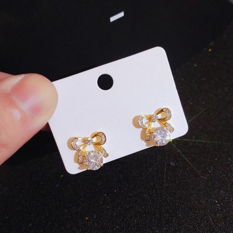 Sweet Temperament Bow Diamond Earrings Stud Earrings Female Super Fairy Mori Earclips No Ear Piercings