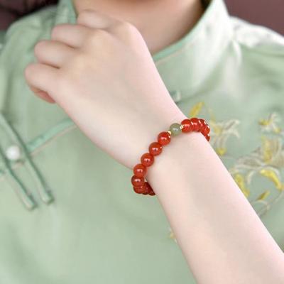 2025 Natural Agate Hetian Jade Bracelet, Exquisite Chalcedony Beaded Loose Bead Bracelet.