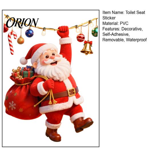 Decorative Glass Stickers for Christmas Cartoon Santa Claus Toilet Seat Sticker, Waterproof PVC & Colorful Wall Lights Decal, Removable Lid