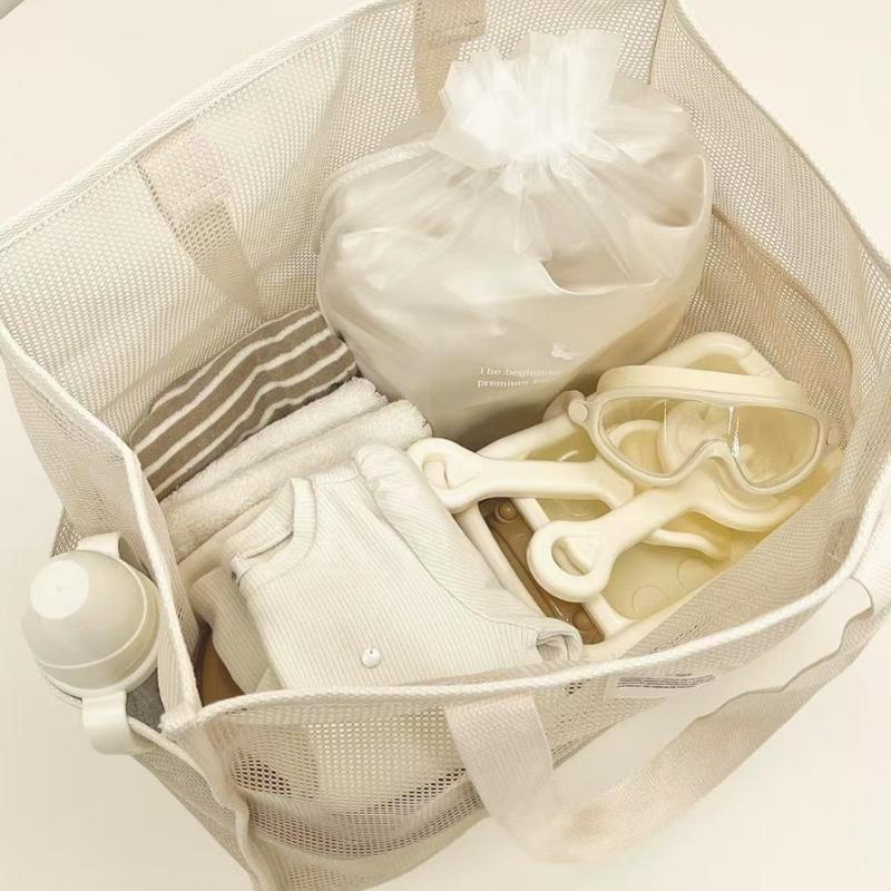 Transparent Mesh Beach Tote Bag Carry All Large Capacity Lightweight Women Storage Bag for Swimming Gym Beach Trips