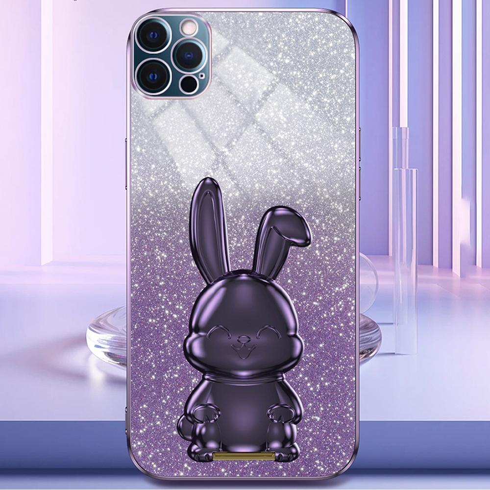 For iPhone 12 Pro Max Cartoon Rabbit Glitter Case Phone Cover with Kickstand