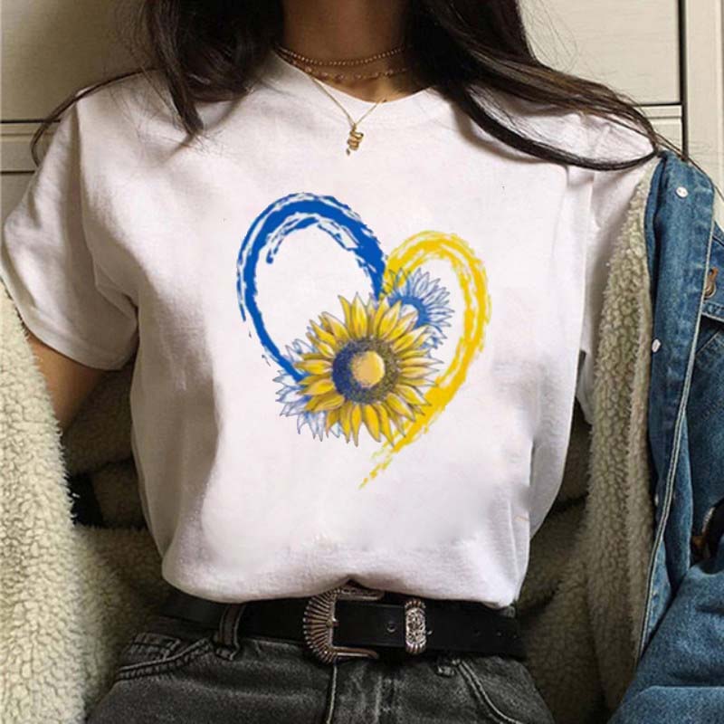 Heartbeat Blue Yellow Women Print T-shirt Fashion Y2K Short Sleeve Tee Tops Lady 90s Female Harajuku Streetwear Woman Clothing