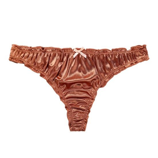 Satin-Tanga für Damen Sexy Niedrige Taille Niedliche Rüschenbesatz Höschen Glatter Seidiger G-String T-Rücken Unterwäsche