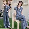 Summer New Fashion Suit Women's Lapel Sleeveless Shirt Temperament Thin Straight Pants Two-piece Suit