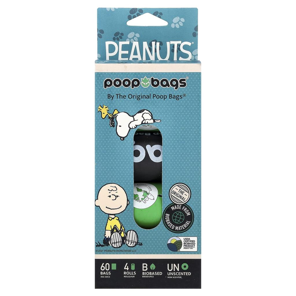 Original Poop Bags, Peanuts®, Unflavored, 4 Rolls, 15 Bags Per Bag