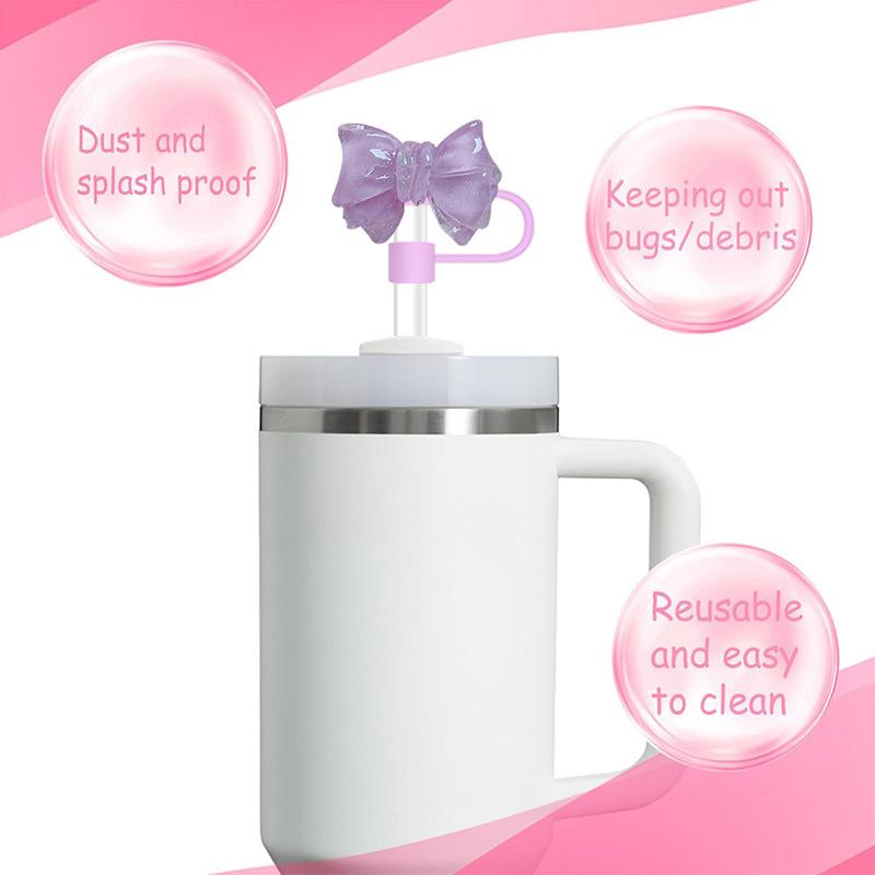 Cute Bow 10Mm Straw Cap Covers For Stanley Tumbler Cup Accessories Silicone Straw Cap Reusable Dust-Proof Straw Tip Protection