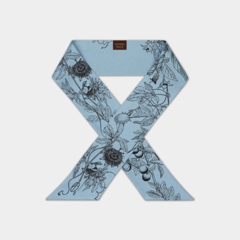 AVVINA PELLE Botanic Garden Long Twilly Silk Scarf - Blue