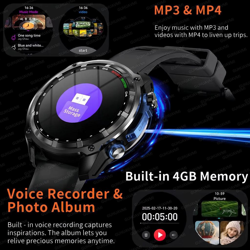 Military Offline Map 1000mAh Battery Smart Watch 4GB Big Memory GPS Navigation MP3/MP4 Player Swim Sports Trackr Smartwatch