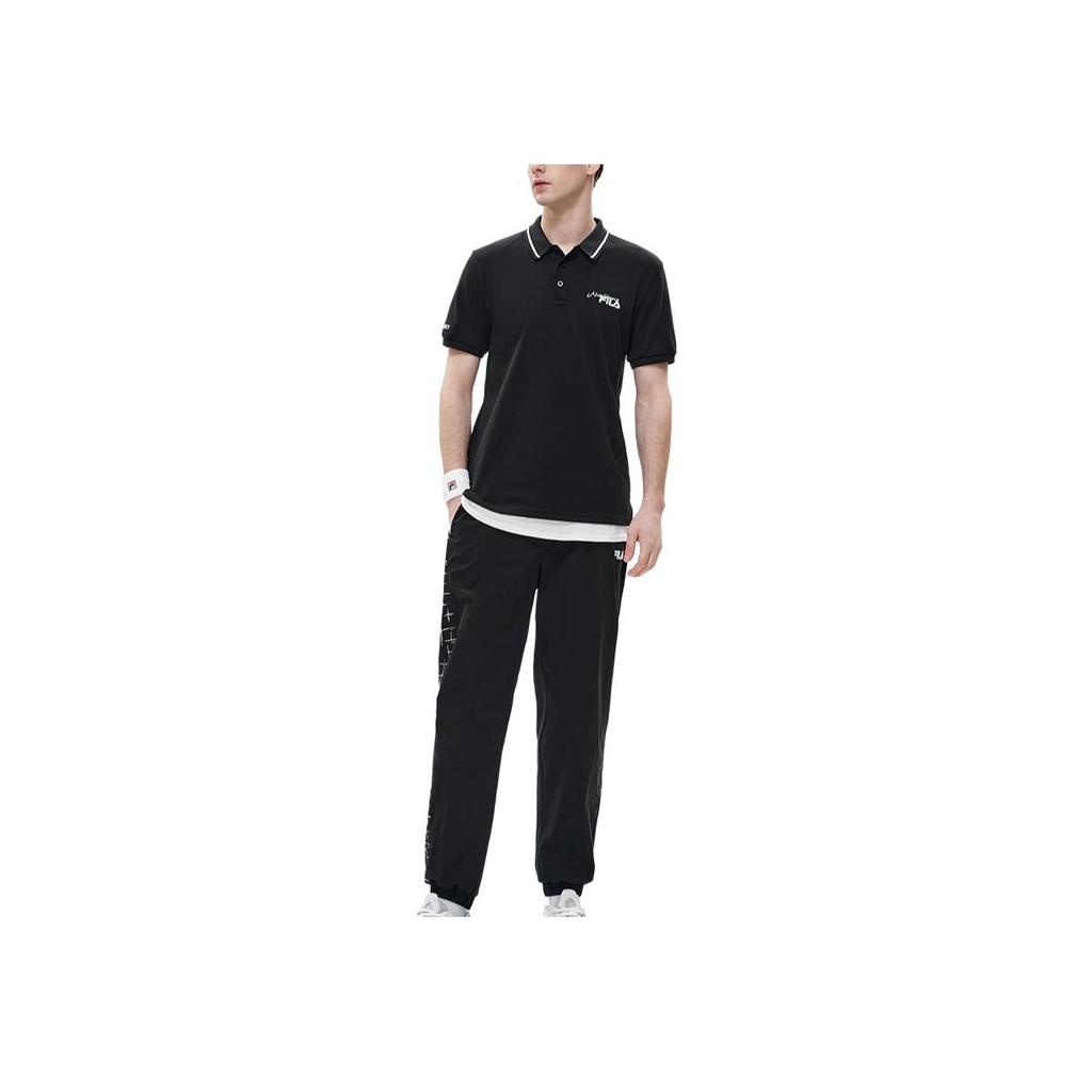 FILA Fusion Casual Knitted Short Sleeve Polo Shirt Men tops Deep-Black T11M223101FBK
