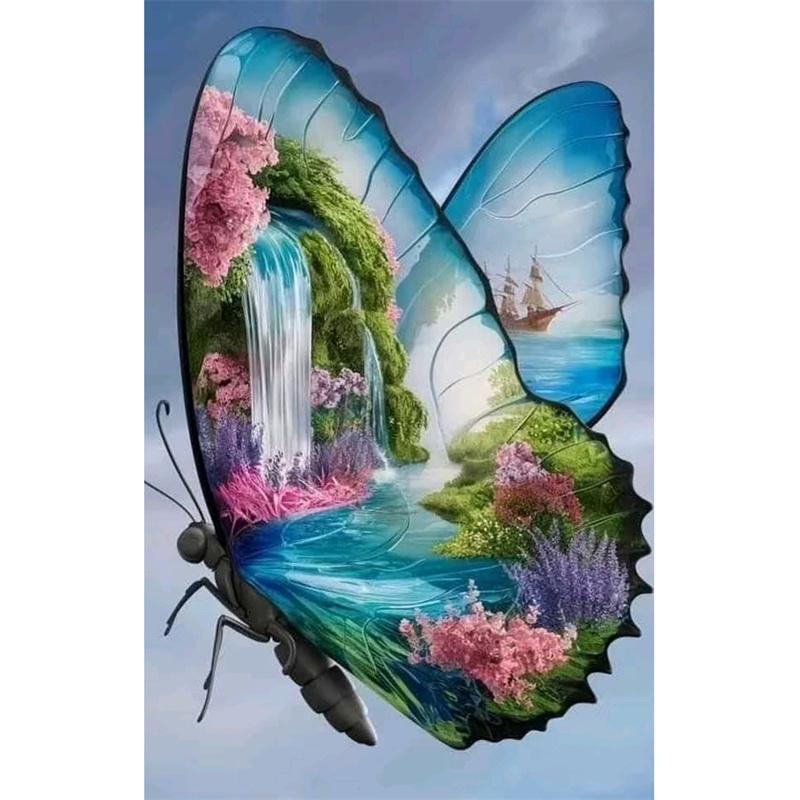 Pictură cu Diamante Peisaj Broderie în Cruce Iubire Fluture DIY 5D Broderie Mozaic Diamante Artă Mare Decor Acasă